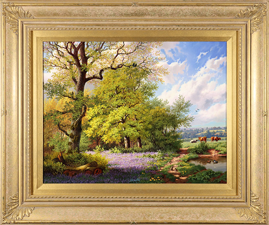 Daniel Van Der Putten, Original oil painting on panel, Bluebells in Middleton Woods, Ilkley, Yorkshire 