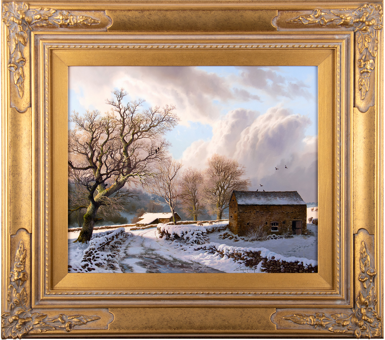 Daniel Van Der Putten, Original oil painting on panel, Winter on B6160, Kettlewell, click to enlarge