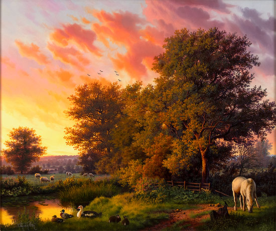 Daniel Van Der Putten, Original oil painting on panel, Resting at the End of the Day, Beside Market Weighton Canal, Yorkshire