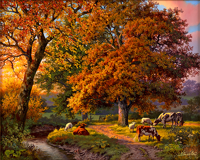 Daniel Van Der Putten, Original oil painting on panel, Autumn in Badby Fields