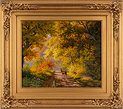 Daniel Van Der Putten, Original oil painting on panel, Roe Deer on the Road to Preston Capes