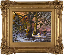 Daniel Van Der Putten, Original oil painting on panel, Building a Snowman in Strid Wood