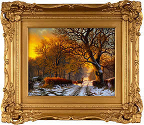 Daniel Van Der Putten, Original oil painting on panel, Winter Sunset