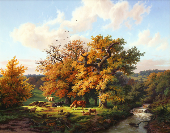 Daniel Van Der Putten, Original oil painting on panel, Autumn at Charwelton