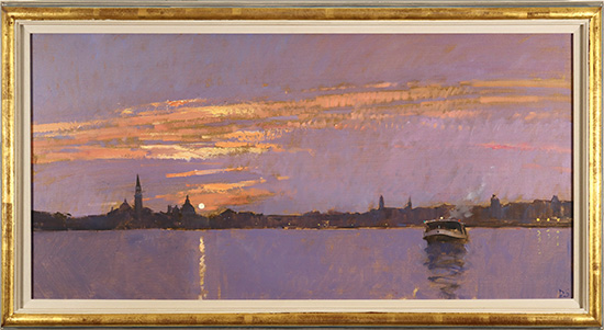 David Sawyer, RBA, Original oil painting on canvas, Sunset, The Lagoon, Venice 