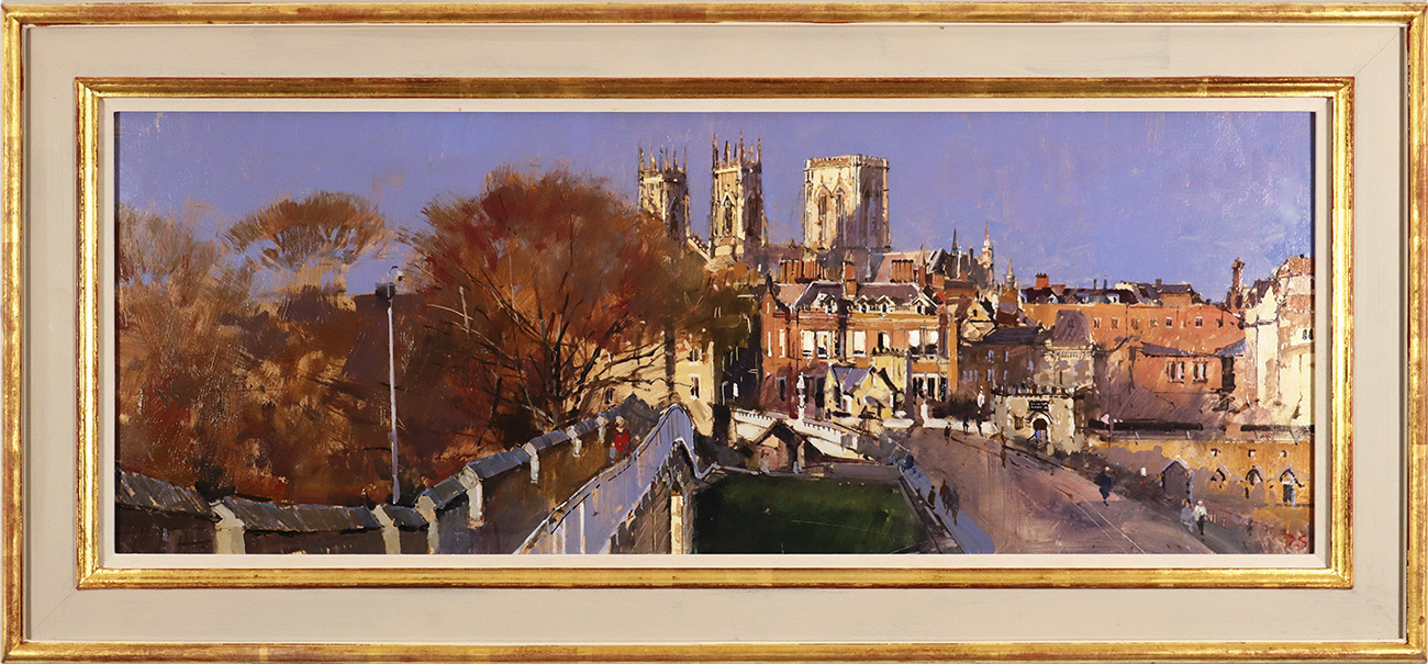 David Sawyer, RBA, Original oil painting on panel, Late Afternoon Light, York, View from the City Walls, click to enlarge