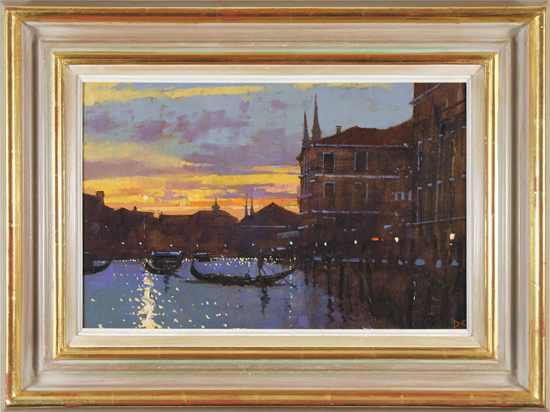 David Sawyer, RBA, Original oil painting on panel, Winter Sunset, the Grand Canal, Venice 