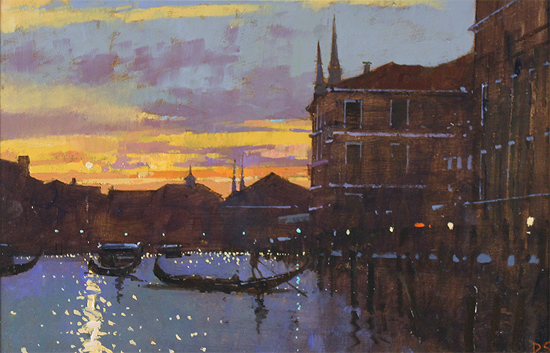 David Sawyer, RBA, Original oil painting on panel, Winter Sunset, the Grand Canal, Venice Without frame image. Click to enlarge