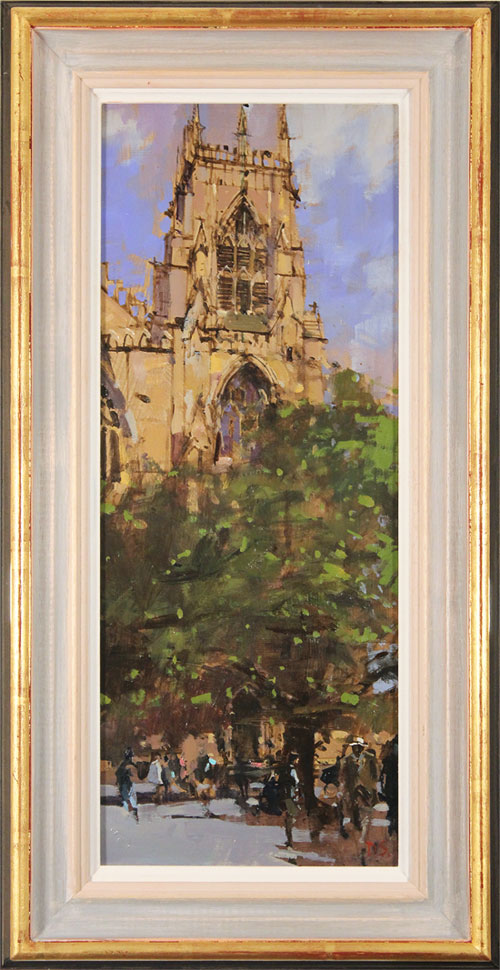 David Sawyer, RBA, Original oil painting on panel, The Panama Hat, Spring Afternoon, York Minster, click to enlarge