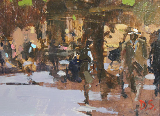 David Sawyer, RBA, Original oil painting on panel, The Panama Hat, Spring Afternoon, York Minster Signature image. Click to enlarge
