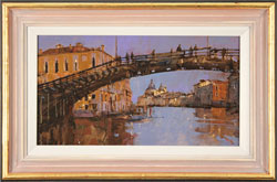 David Sawyer, RBA, Original oil painting on panel, Evening Light, Beneath the Accademia Bridge, Venice
