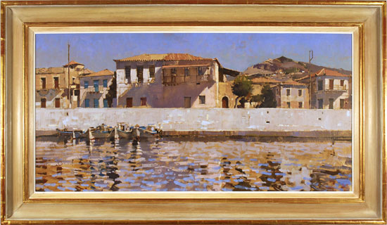 David Sawyer, RBA, Original oil painting on canvas, Peloponnese Waterfront 