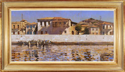 David Sawyer, RBA, Original oil painting on canvas, Peloponnese Waterfront Large image. Click to enlarge