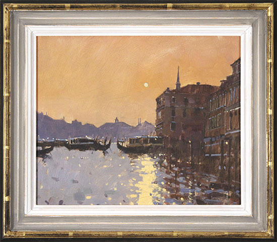 David Sawyer, RBA, Original oil painting on panel, Sunset Reflections, Grand Canal, Venice