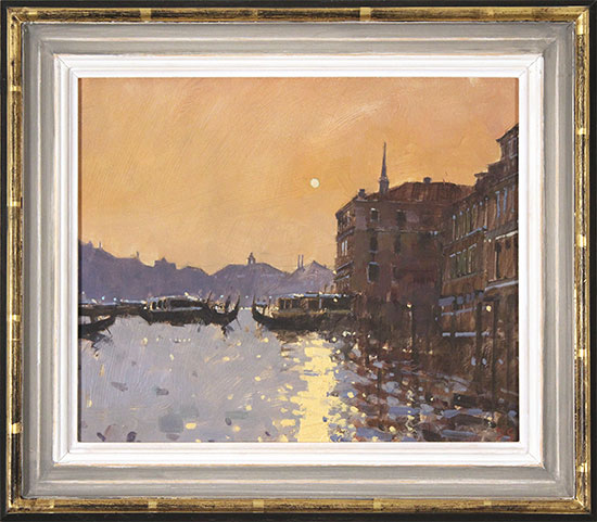 David Sawyer, RBA, Original oil painting on panel, Sunset Reflections, Grand Canal, Venice 