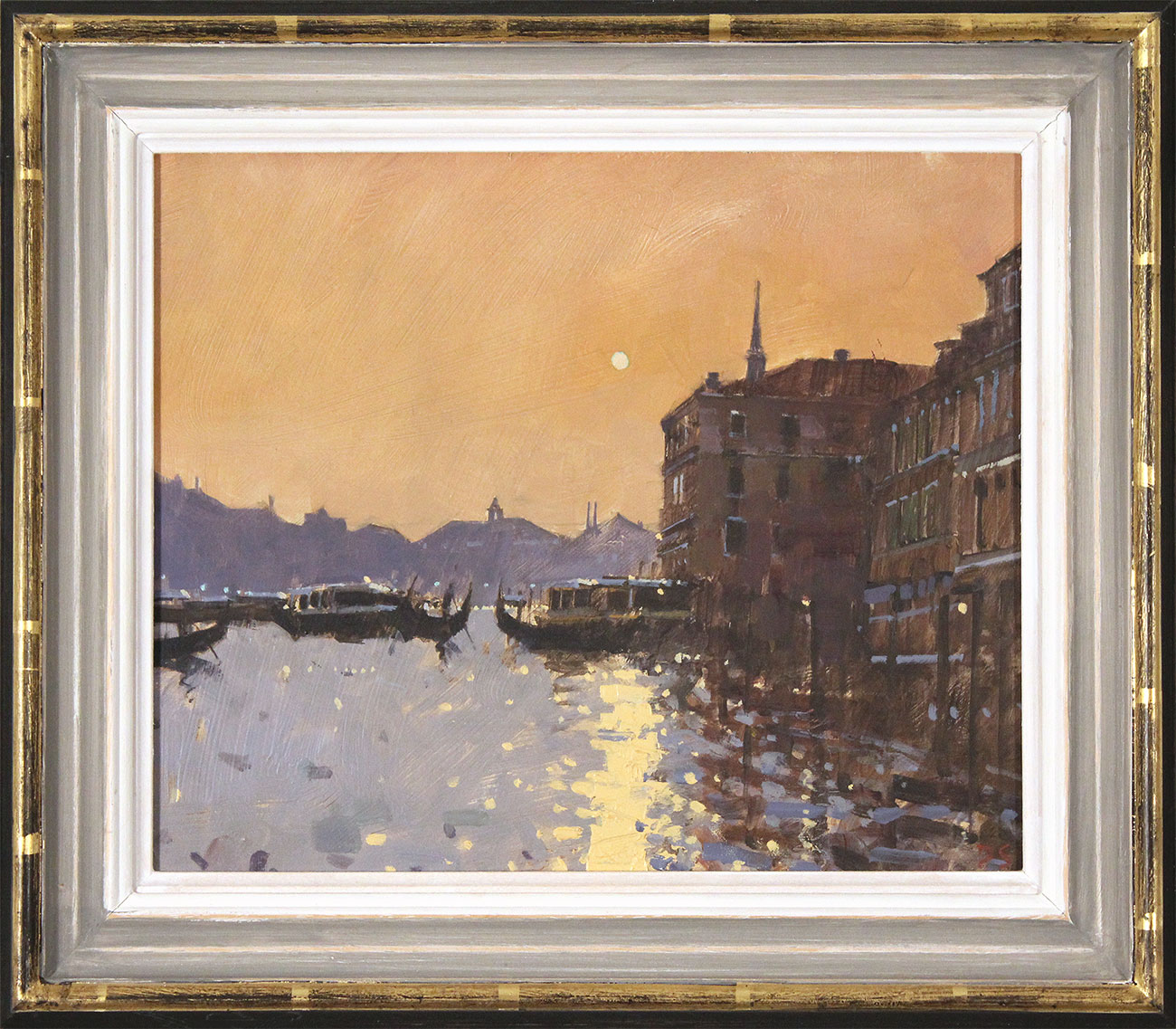 David Sawyer, RBA, Original oil painting on panel, Sunset Reflections, Grand Canal, Venice, click to enlarge