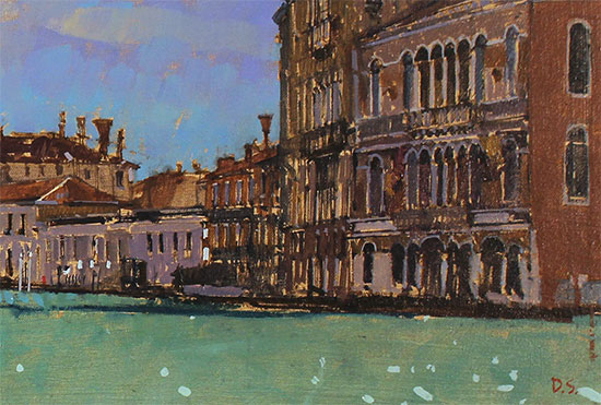 David Sawyer, RBA, Original oil painting on panel, Sunlight on the Grand Canal Signature image. Click to enlarge