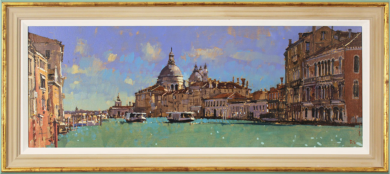 David Sawyer, RBA, Original oil painting on panel, Sunlight on the Grand Canal. Click to enlarge