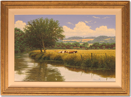 David Morgan, Original oil painting on canvas, Cows and River