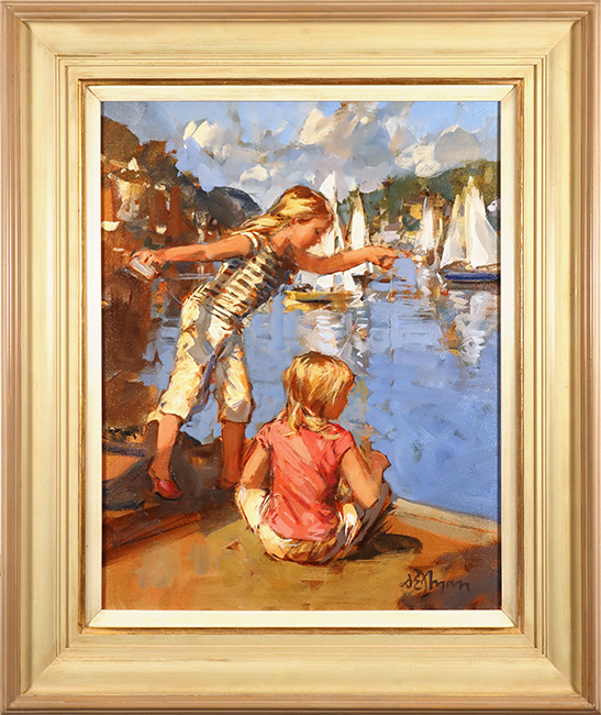 Dianne Flynn, Original acrylic painting on canvas, Crabbing at Salcombe 