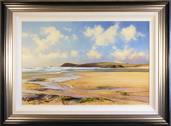 Duncan Palmar, Original oil painting on panel, Out with the Dog in Constantine Bay