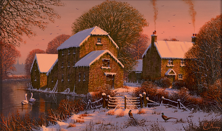 Edward Hersey, Original oil painting on panel, Winter Warmth