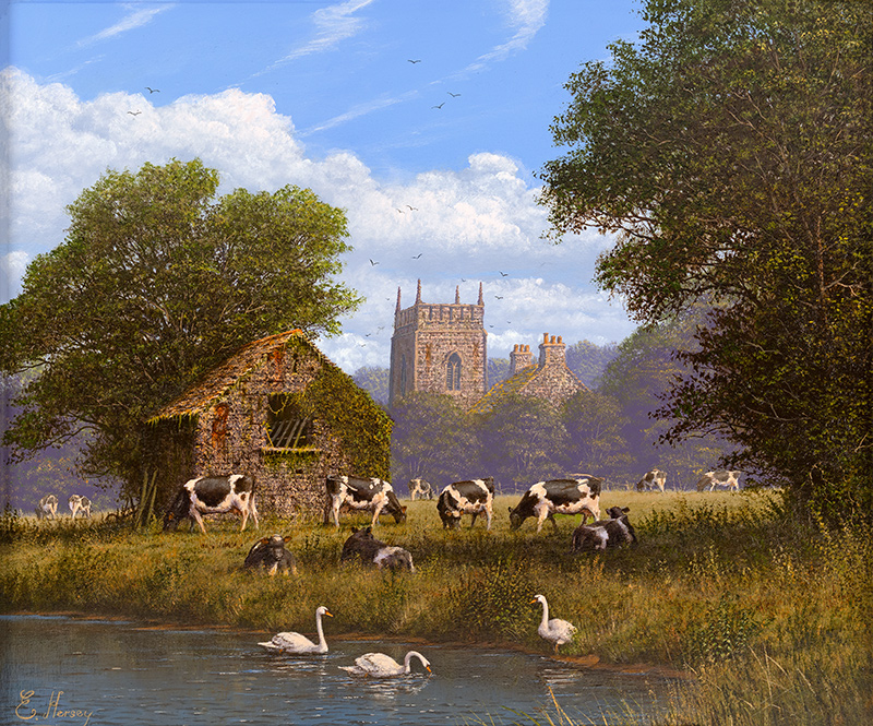 Edward Hersey, Original oil painting on panel, Long Summer Days