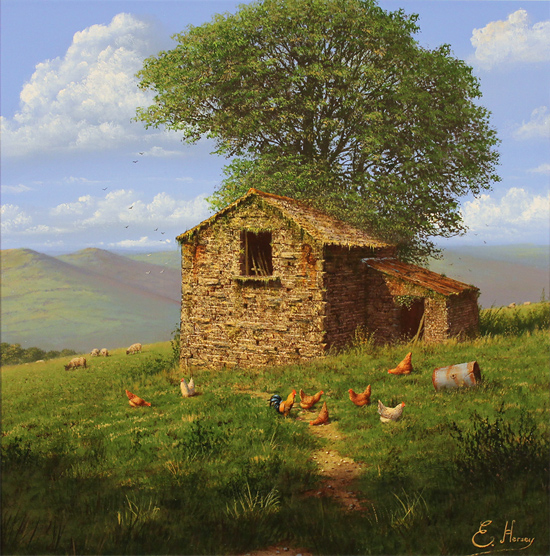 Edward Hersey, Original oil painting on canvas, The Lone Barn, Yorkshire Dales Without frame image. Click to enlarge