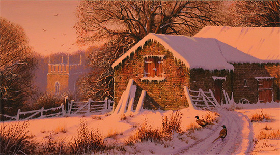 Edward Hersey, Original oil painting on panel, The Chimes of Winter  Without frame image. Click to enlarge