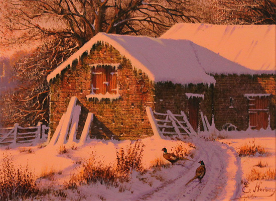 Edward Hersey, Original oil painting on panel, The Chimes of Winter  Signature image. Click to enlarge