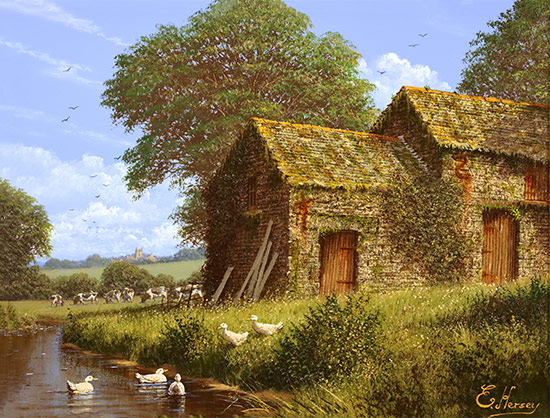 Edward Hersey, Original oil painting on panel, Summer Serenity Without frame image. Click to enlarge