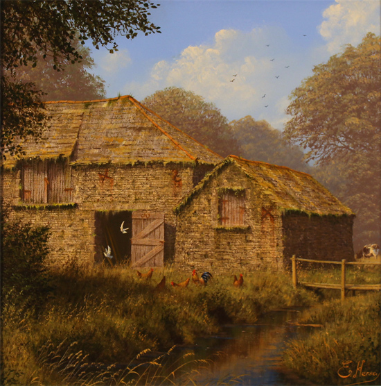 Edward Hersey, Original oil painting on canvas, Oakbridge Farm, The Cotswolds