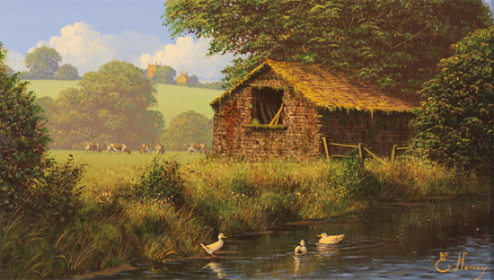 Edward Hersey, Original oil painting on panel, Landscape Without frame image. Click to enlarge