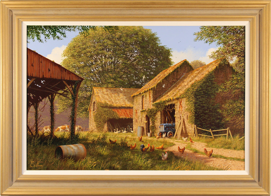 Edward Hersey, Original oil painting on canvas, Farmyard Bustle, North Yorkshire, click to enlarge