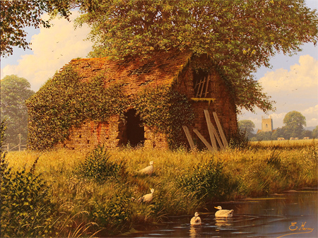 Edward Hersey, Original oil painting on canvas, Cotswolds Barn