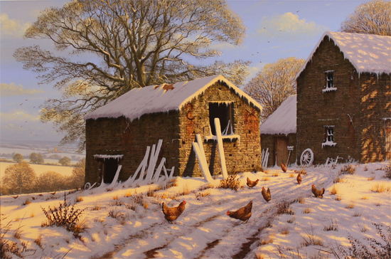 Edward Hersey, Original oil painting on canvas, Cotswolds Snow Scene