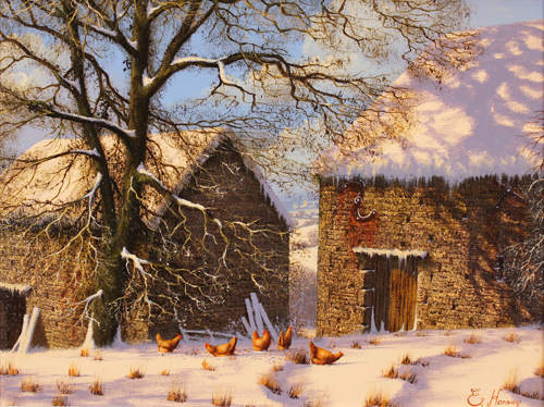 Edward Hersey, Original oil painting on canvas, Snow Scene