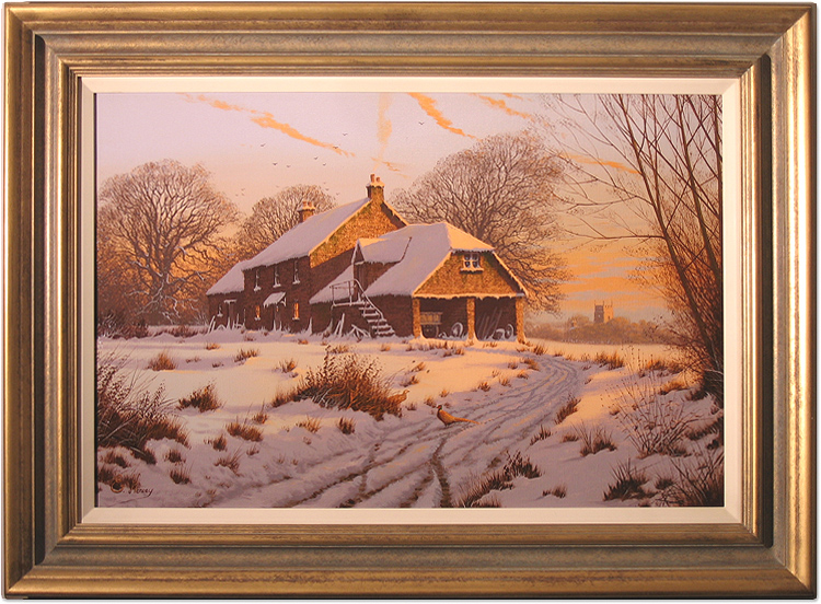 Edward Hersey, Original oil painting on canvas, Cotswolds Farm in Snow
