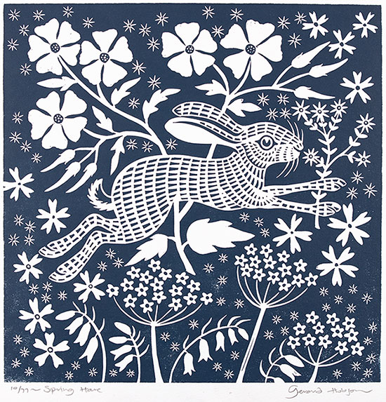 Gerard Hobson, Original linocut print, Spring Hare, click to enlarge