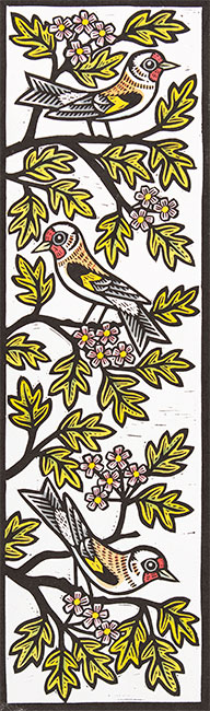 Gerard Hobson, Original linocut print, Goldfinches II