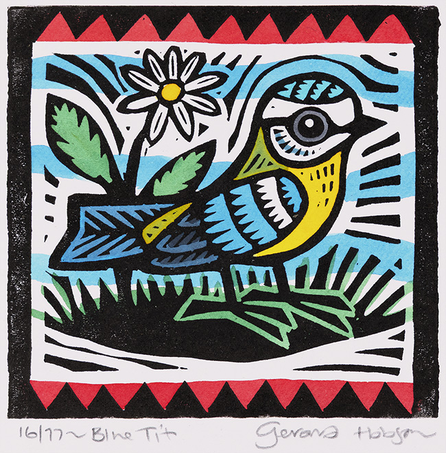 Gerard Hobson, Original linocut print, Blue Tit