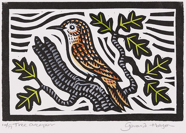 Gerard Hobson, Original linocut print, Tree Creeper, click to enlarge