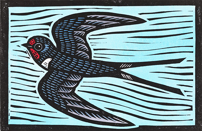 Gerard Hobson, Original linocut print, Lone Swallow