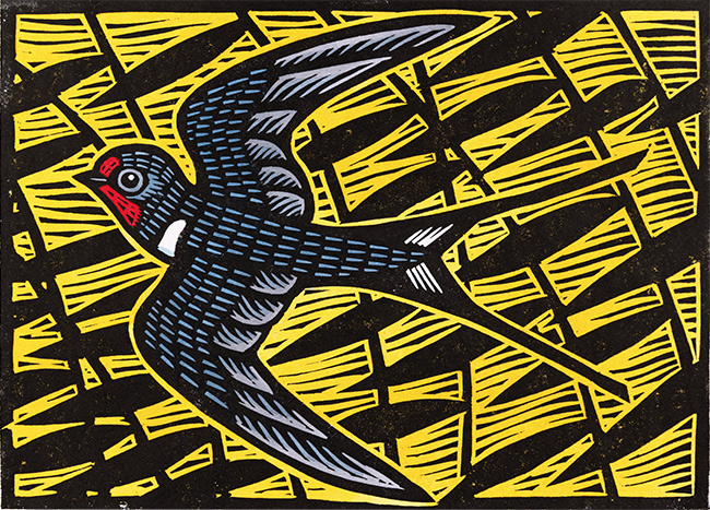 Gerard Hobson, Original linocut print, Swallow and Sallows