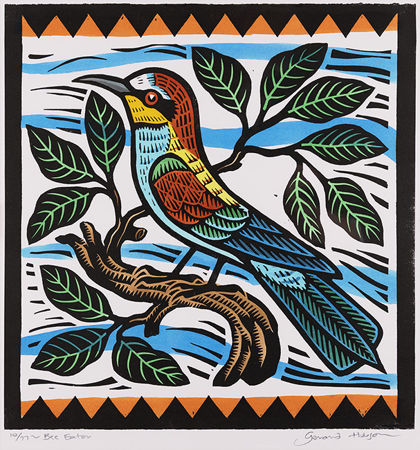 Gerard Hobson, Original linocut print, Bee Eater, click to enlarge