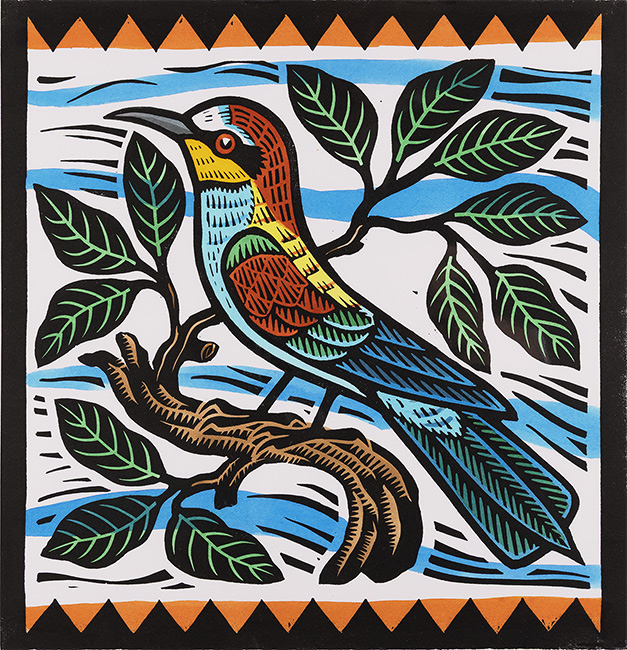Gerard Hobson, Original linocut print, Bee Eater
