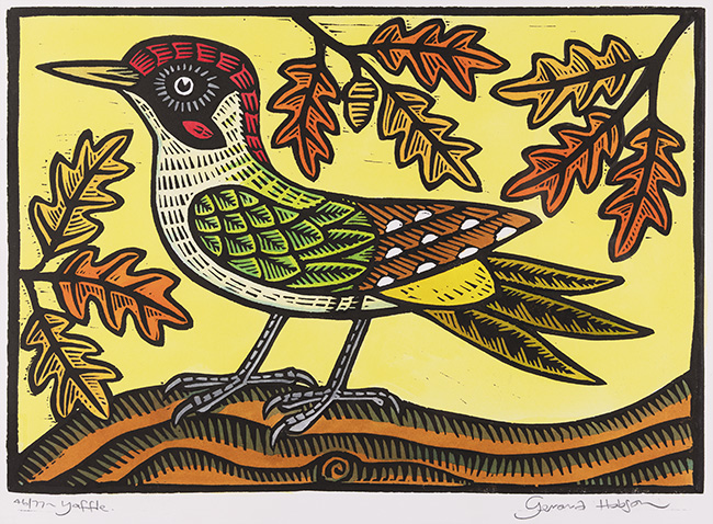 Gerard Hobson, Original linocut print, Yaffle, click to enlarge