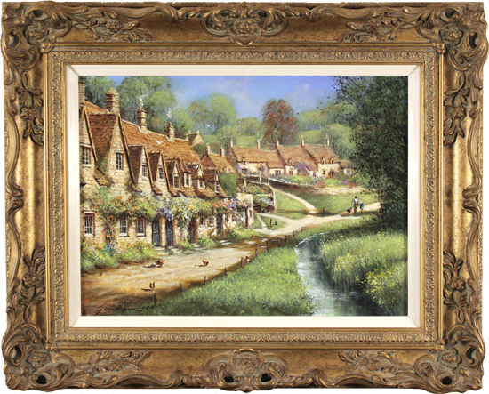 Gordon Lees, Original oil painting on canvas, Summer in Arlington Row, Bibury, click to enlarge