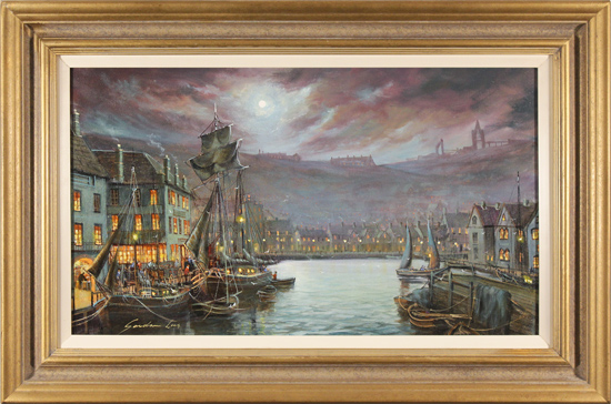 Gordon Lees, Original oil painting on canvas, Harbour Lights, Whitby 