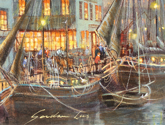 Gordon Lees, Original oil painting on canvas, Harbour Lights, Whitby Signature image. Click to enlarge